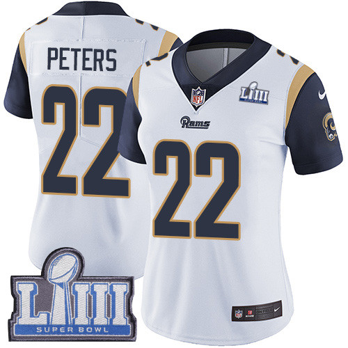 Nike Rams #22 Marcus Peters White Super Bowl LIII Bound Women's Stitched NFL Vapor
