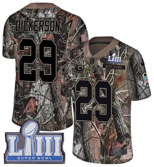 Nike Rams #29 Eric Dickerson Camo Super Bowl LIII Bound Youth Stitched NFL Limited Rush