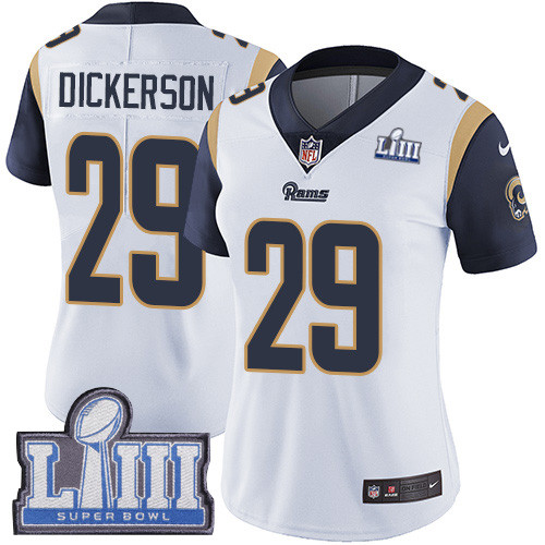 Nike Rams #29 Eric Dickerson White Super Bowl LIII Bound Women's Stitched NFL Vapor