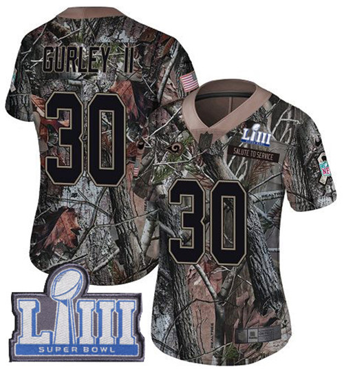 Nike Rams #30 Todd Gurley II Camo Super Bowl LIII Bound Women's Stitched NFL Limited