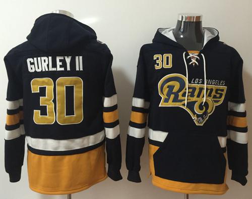 Nike Rams #30 Todd Gurley II Navy Blue Gold Name & Number Pullover NFL Hoodie