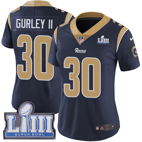 Nike Rams #30 Todd Gurley II Navy Blue Team Color Super Bowl LIII Bound Women's