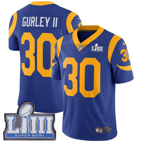 Nike Rams #30 Todd Gurley II Royal Blue Alternate Super Bowl LIII Bound Youth Stitched NFL