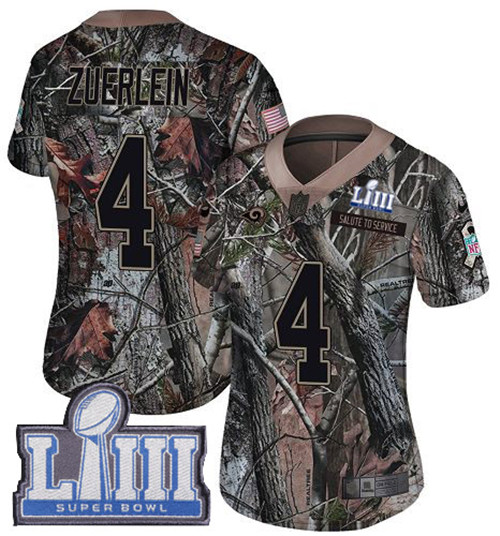 Nike Rams #4 Greg Zuerlein Camo Super Bowl LIII Bound Women's Stitched NFL Limited
