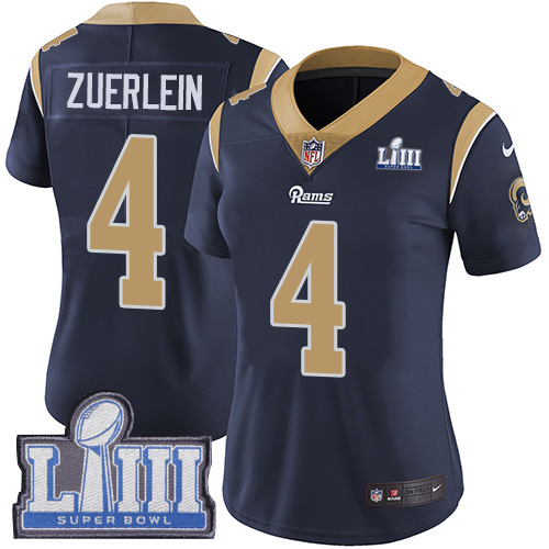 Nike Rams #4 Greg Zuerlein Navy Blue Team Color Super Bowl LIII Bound Women's