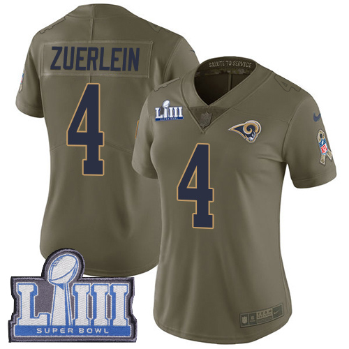 Nike Rams #4 Greg Zuerlein Olive Super Bowl LIII Bound Women's Stitched NFL Limited