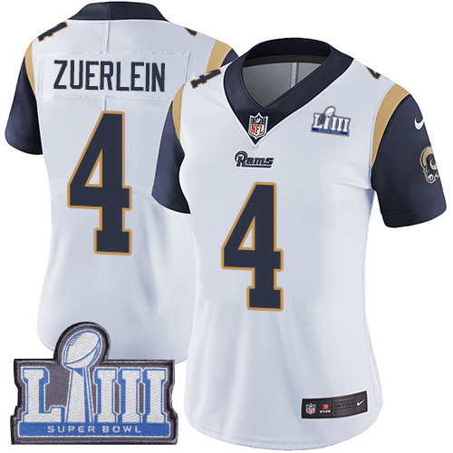 Nike Rams #4 Greg Zuerlein White Super Bowl LIII Bound Women's Stitched NFL Vapor