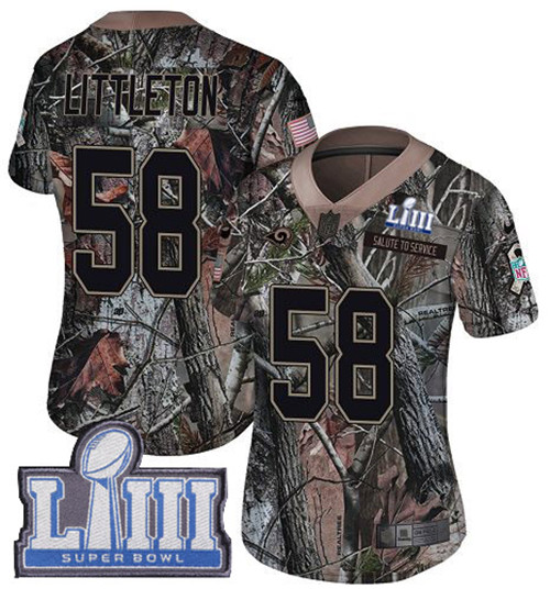 Nike Rams #58 Cory Littleton Camo Super Bowl LIII Bound Women's Stitched NFL Limited
