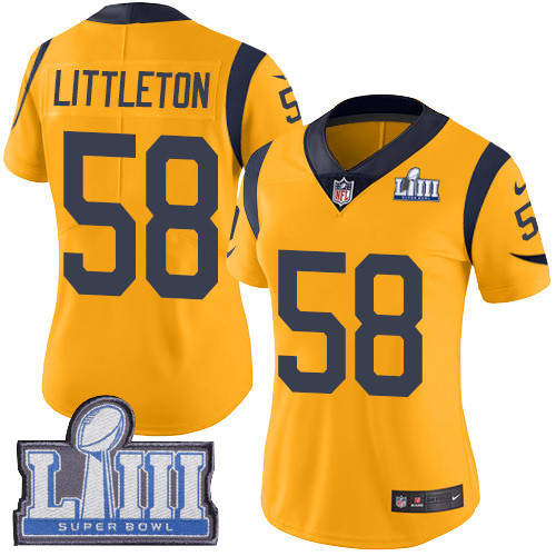 Nike Rams #58 Cory Littleton Gold Super Bowl LIII Bound Women's Stitched NFL Limited
