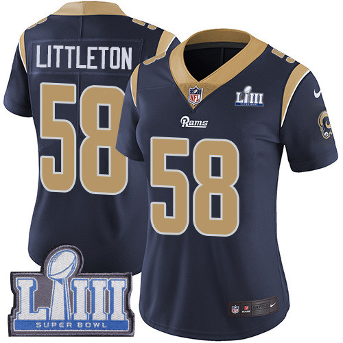 Nike Rams #58 Cory Littleton Navy Blue Team Color Super Bowl LIII Bound Women's