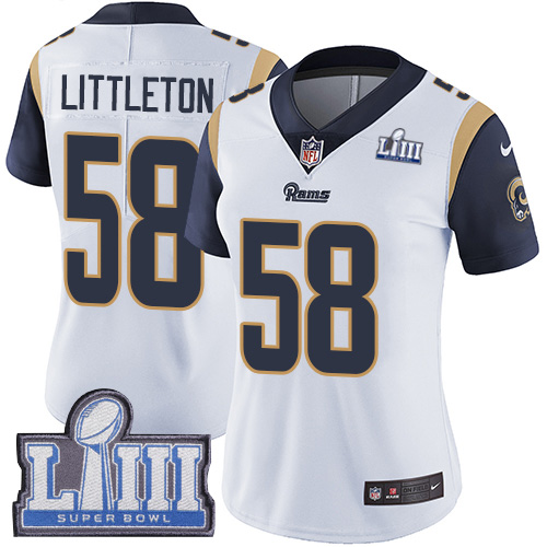 Nike Rams #58 Cory Littleton White Super Bowl LIII Bound Women's Stitched NFL Vapor