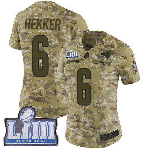 Nike Rams #6 Johnny Hekker Camo Super Bowl LIII Bound Women's Stitched NFL Limited 0