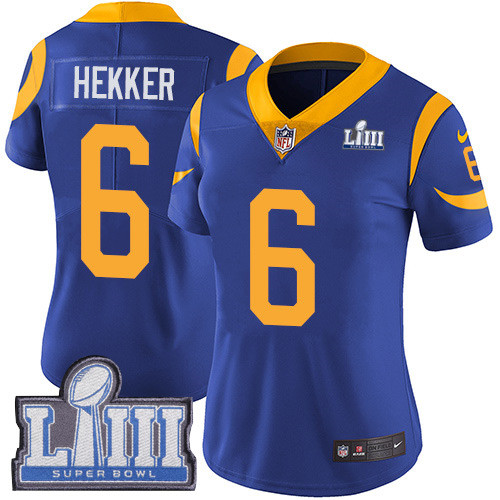 Nike Rams #6 Johnny Hekker Royal Blue Alternate Super Bowl LIII Bound Women's Stitched NFL