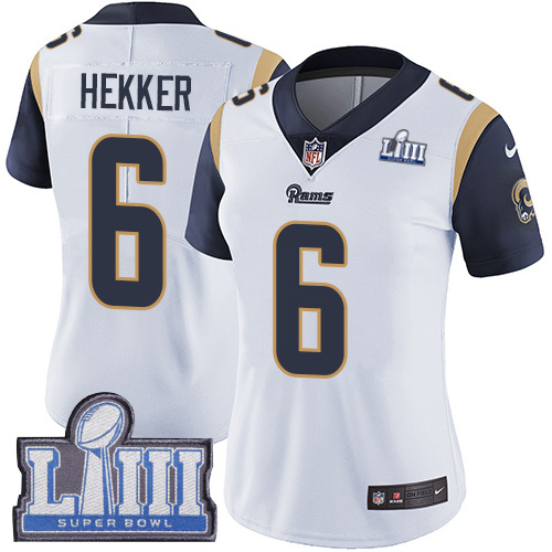 Nike Rams #6 Johnny Hekker White Super Bowl LIII Bound Women's Stitched NFL Vapor
