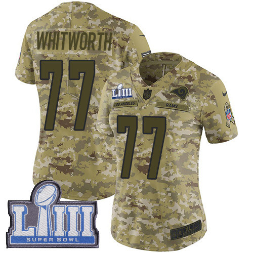 Nike Rams #77 Andrew Whitworth Camo Super Bowl LIII Bound Women's Stitched NFL 0