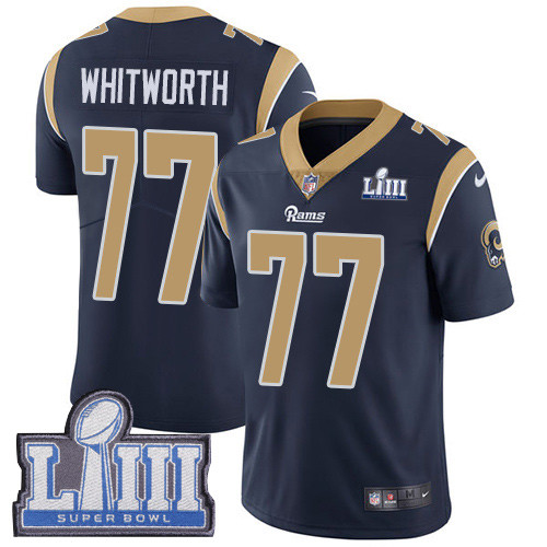 Nike Rams #77 Andrew Whitworth Navy Blue Team Color Super Bowl LIII Bound Youth