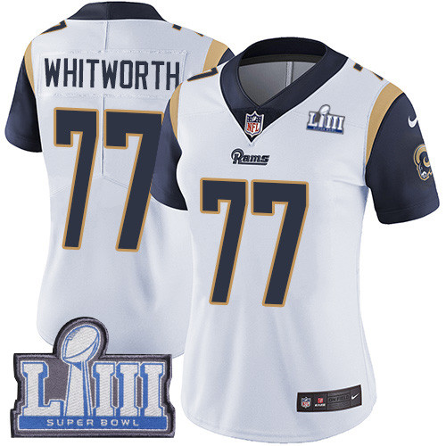 Nike Rams #77 Andrew Whitworth White Super Bowl LIII Bound Women's Stitched NFL
