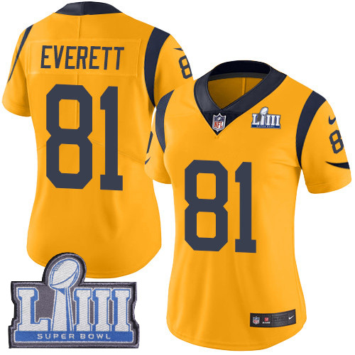 Nike Rams #81 Gerald Everett Gold Super Bowl LIII Bound Women's Stitched NFL Limited