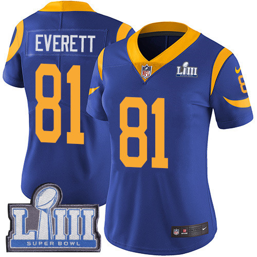 Nike Rams #81 Gerald Everett Royal Blue Alternate Super Bowl LIII Bound Women's Stitched NFL