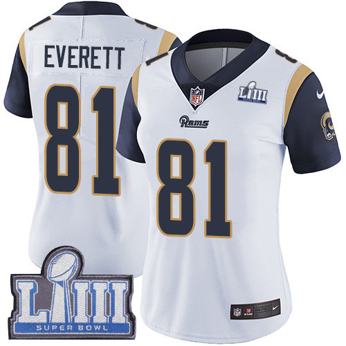 Nike Rams #81 Gerald Everett White Super Bowl LIII Bound Women's Stitched NFL Vapor