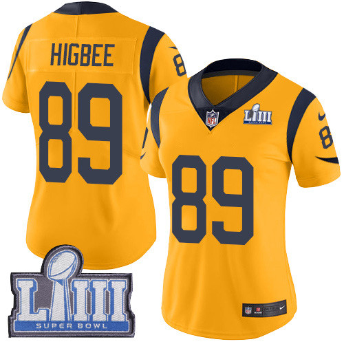 Nike Rams #89 Tyler Higbee Gold Super Bowl LIII Bound Women's Stitched NFL Limited Rush