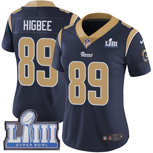 Nike Rams #89 Tyler Higbee Navy Blue Team Color Super Bowl LIII Bound Women's