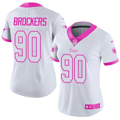 Nike Rams #90 Michael Brockers White Pink Women's Stitched NFL Limited Rush Fashion Jersey