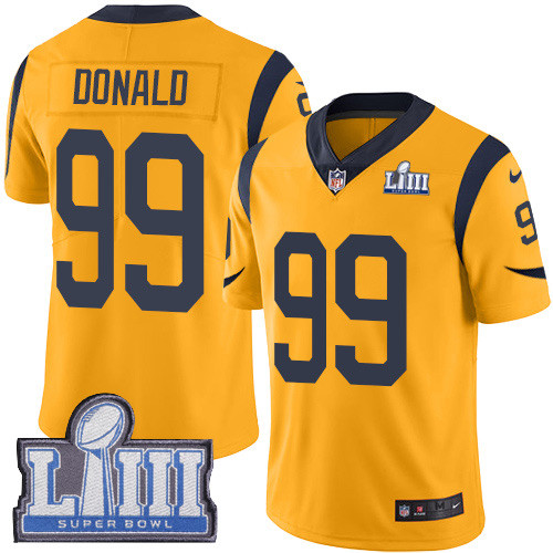Nike Rams #99 Aaron Donald Gold Super Bowl LIII Bound Youth Stitched NFL Limited Rush