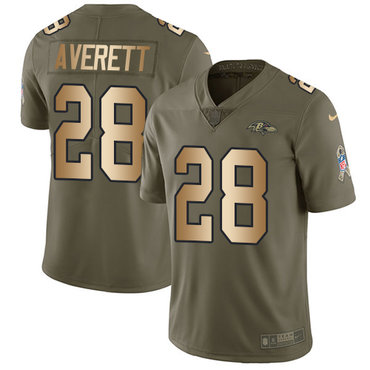 Nike Ravens #28 Anthony Averett Olive Gold Men's Stitched NFL Limited 2017 Salute To Service Jersey