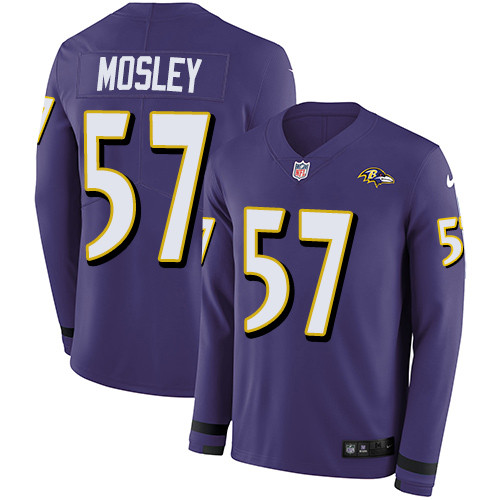 Nike Ravens #57 C.J. Mosley Purple Team Color Men's Stitched NFL Limited Therma Long Sleeve Jersey