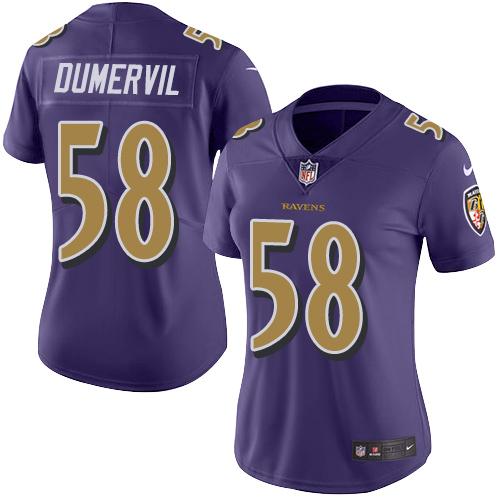 Nike Ravens #58 Elvis Dumervil Purple Women's Stitched NFL Limited Rush Jersey