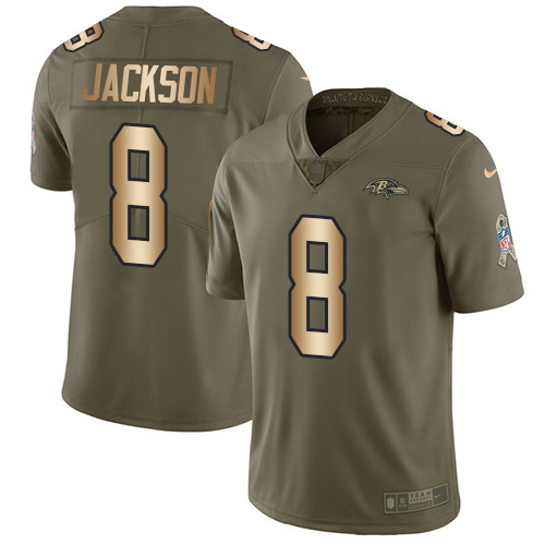 Nike Ravens #8 Lamar Jackson Olive Gold Men's Stitched NFL Limited 2017 Salute To Service Jersey
