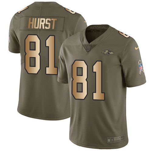 Nike Ravens 81 Hayden Hurst Olive Gold Youth Stitched Salute To Service Limited Jersey