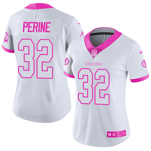Nike Redskins #32 Samaje Perine White Pink Women's Stitched NFL Limited Rush Fashion Jersey