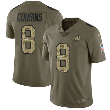 Nike Redskins #8 Kirk Cousins Olive Camo Men's Stitched NFL Limited 2017 Salute To Service Jersey