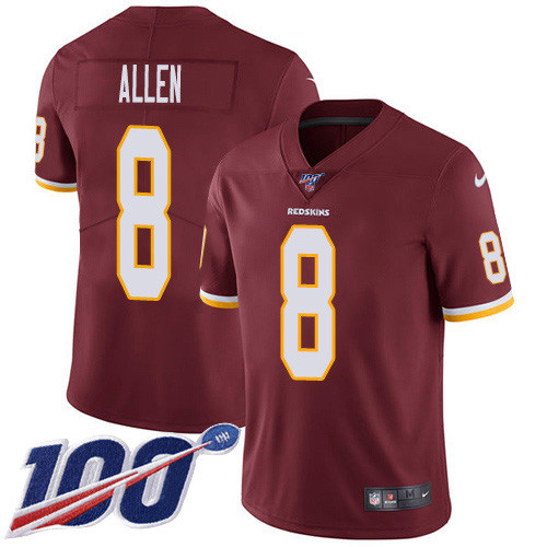 Nike Redskins #8 Kyle Allen Burgundy Red Team Color Men's Stitched NFL 100th Season Vapor Untouchable Limited Jersey