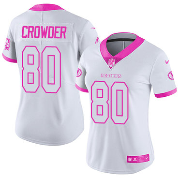 Nike Redskins #80 Jamison Crowder White Pink Women's Stitched NFL Limited Rush Fashion Jersey