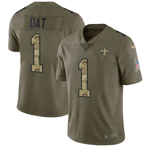 Nike Saints #1 Who Dat Olive Camo Men's Stitched NFL Limited 2017 Salute To Service Jersey