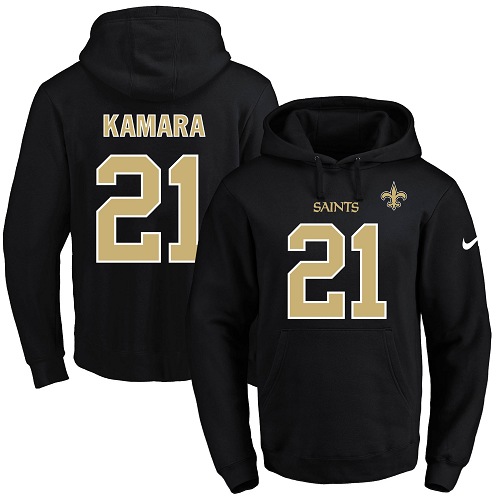 Nike Saints #21 Alvin Kamara Black Name & Number Pullover NFL Hoodie
