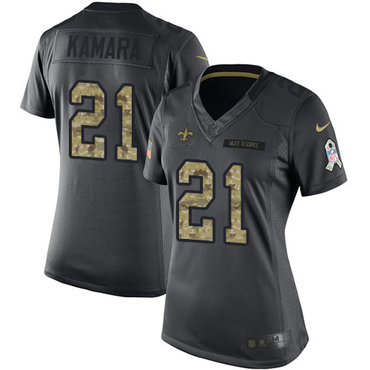 Nike Saints #21 Alvin Kamara Black Women's Stitched NFL Limited 2016 Salute to Service Jersey