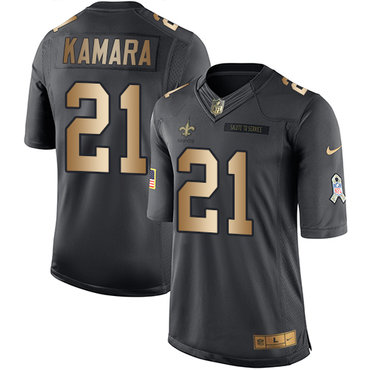 Nike Saints #21 Alvin Kamara Black Youth Stitched NFL Limited Gold Salute to Service Jersey