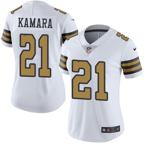 Nike Saints #21 Alvin Kamara White Women's Stitched NFL Limited Rush Jersey
