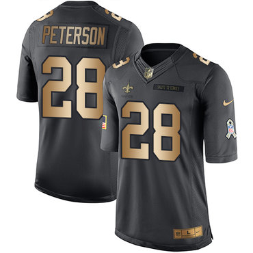 Nike Saints #28 Adrian Peterson Black Youth Stitched NFL Limited Gold Salute to Service Jersey