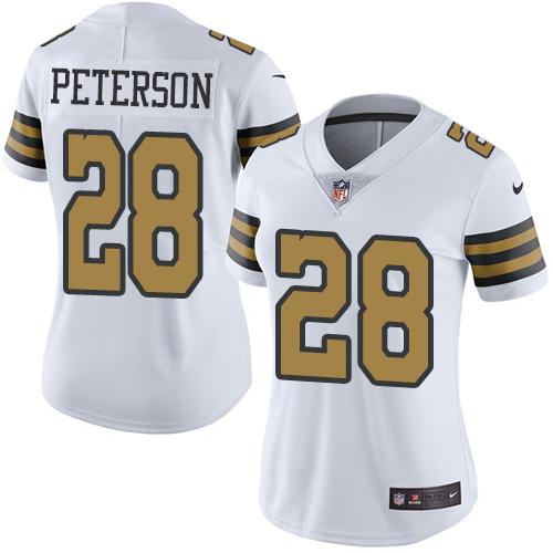 Nike Saints #28 Adrian Peterson White Women's Stitched NFL Limited Rush Jersey