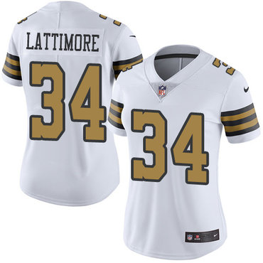 Nike Saints #34 Marshon Lattimore White Women's Stitched NFL Limited Rush Jersey