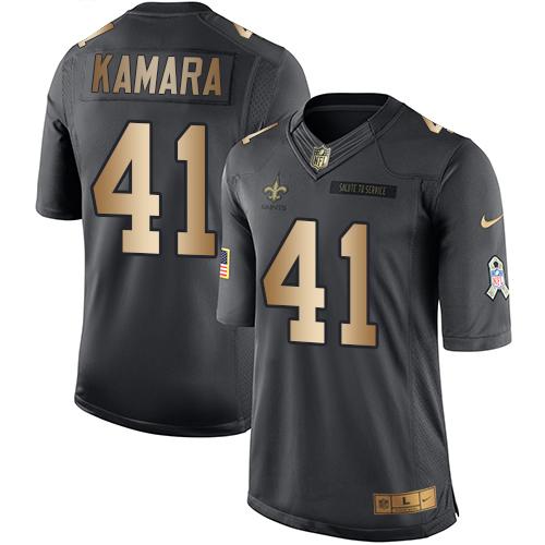 Nike Saints #41 Alvin Kamara Black Youth Stitched NFL Limited Gold Salute to Service Jersey