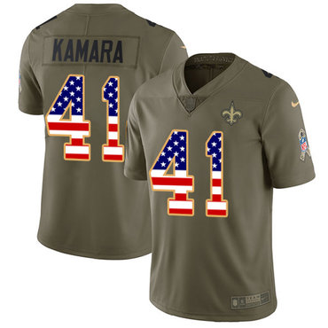 Nike Saints #41 Alvin Kamara Olive USA Flag Men's Stitched NFL Limited 2017 Salute To Service Jersey