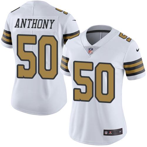 Nike Saints #50 Stephone Anthony White Women's Stitched NFL Limited Rush Jersey