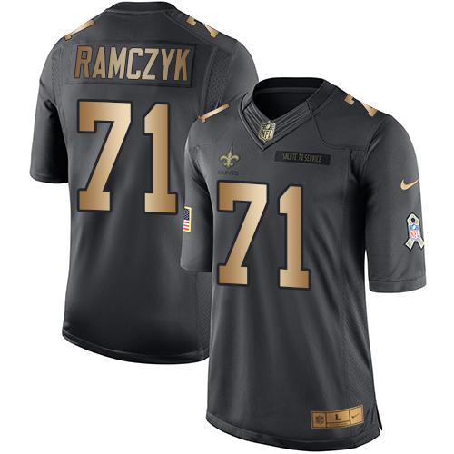 Nike Saints #71 Ryan Ramczyk Black Men's Stitched NFL Limited Gold Salute To Service Jersey