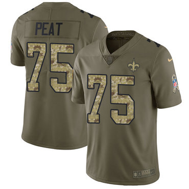 Nike Saints #75 Andrus Peat Olive Camo Youth Stitched NFL Limited 2017 Salute to Service Jersey